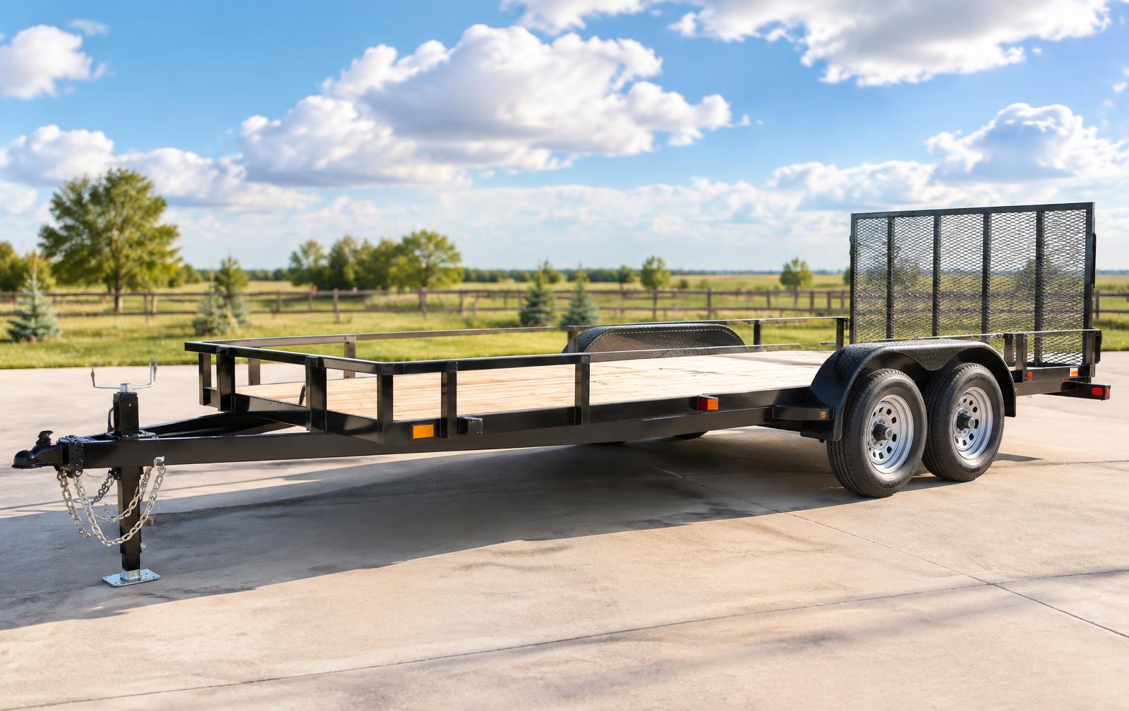 Flatbed trailer hitched to a pickup truck